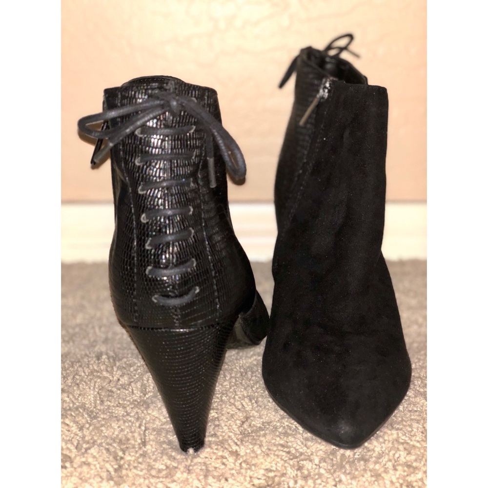 Black suede booties/heels (size 10)